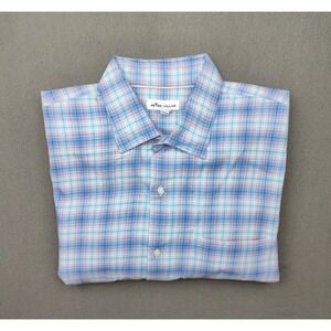 Peter Millar Shirt Men Extra Large Blue Pink Plaid Whitby Coast Button Up Silk